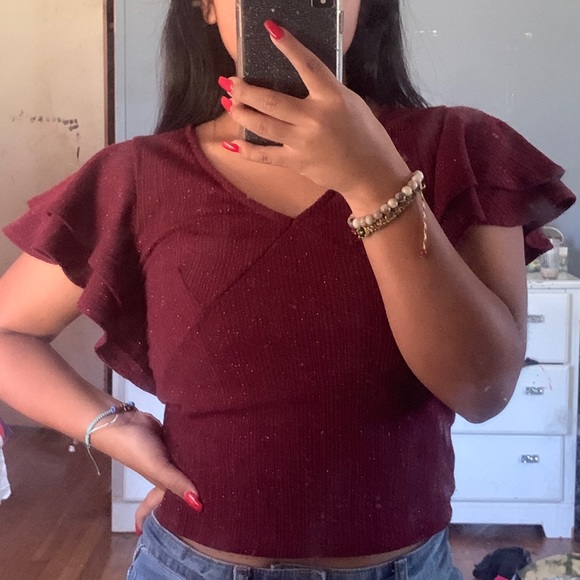 Papermoon Tops - Maroon Sparkly shirt